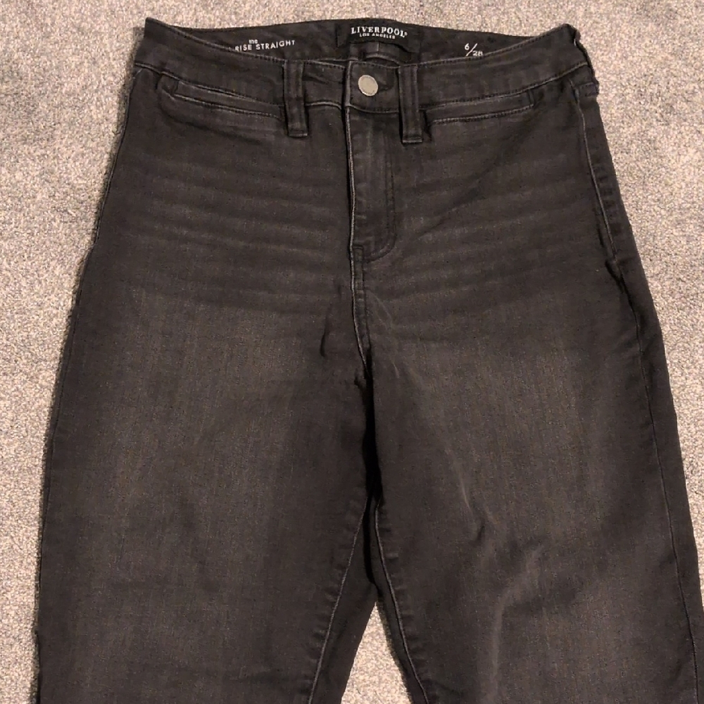 Liverpool The High Rise Straight Raw Hem Black Jeans Size 6/28
